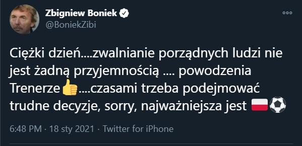 PIERWSZY TWEET Zbigniewa Bońka po zwolnieniu Brzęczka!
